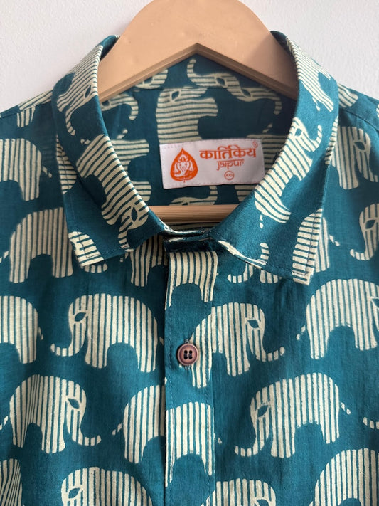 Elephant Print Cotton Mens Full Sleeves Shirt - Ganesha Special