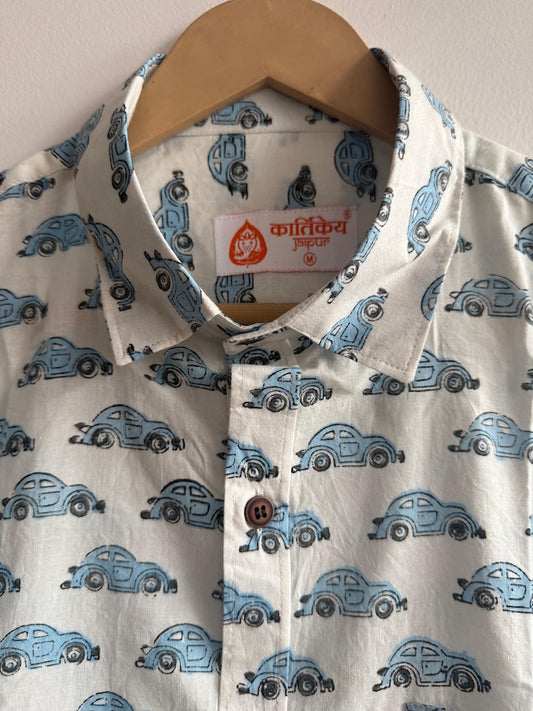 Car Print Cotton Mens Full Sleeves Shirt