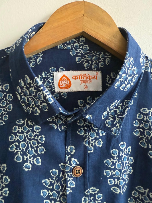 Indigo Print Cotton Mens Full Sleeves Shirt