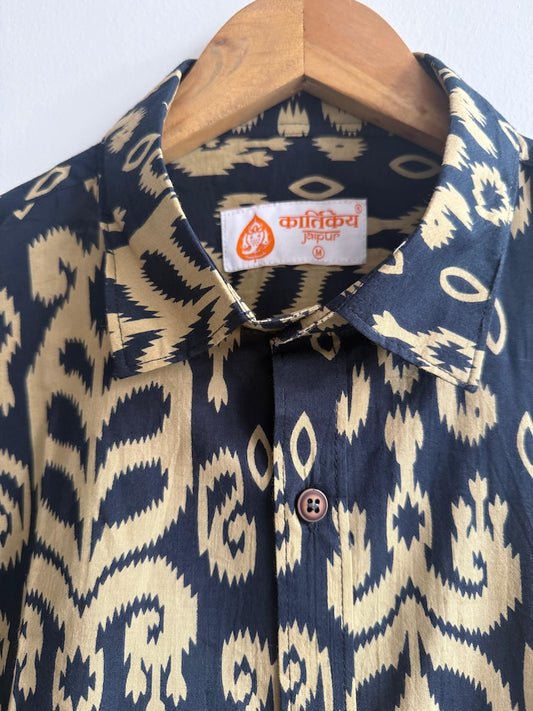 Ikat Print Cotton Mens Full Sleeves Shirt