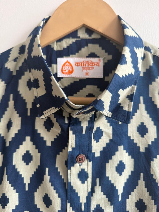 Ikat Print Cotton Mens Full Sleeves Shirt