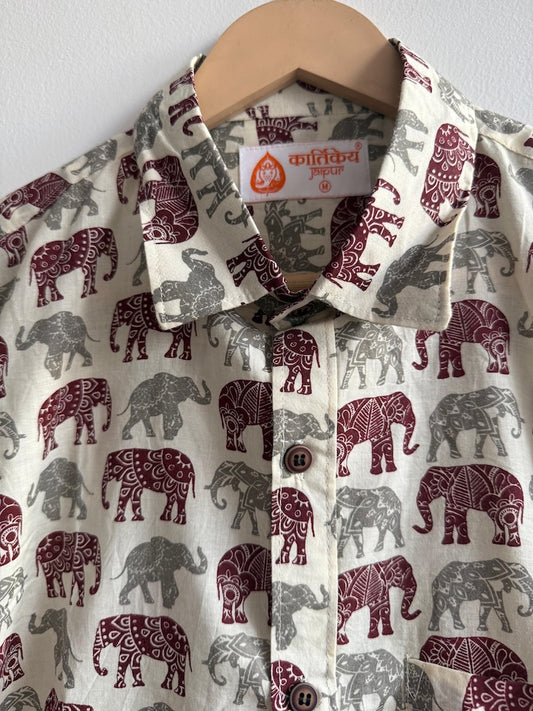 Elephant Print Cotton Mens Full Sleeves Shirt - Ganesha Special