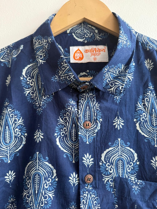 Indigo Print Casual Cotton Mens Full Sleeves Shirt