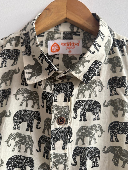 Elephant Print Cotton Mens Full Sleeves Shirt - Ganesha Special
