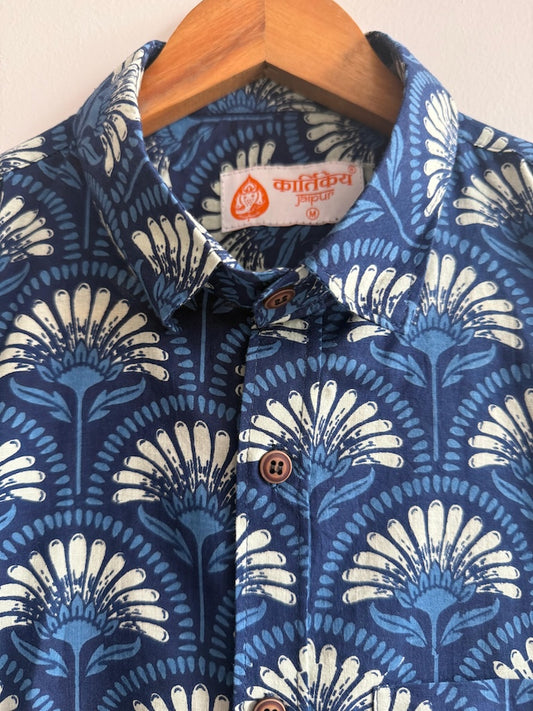 Indigo Print Cotton Mens Full Sleeves Shirt