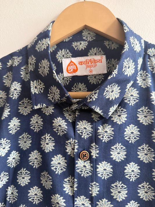 Indigo Print Cotton Mens Full Sleeves Shirt