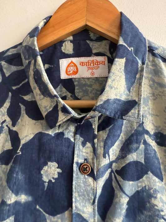 Indigo Print Cotton Mens Full Sleeves Shirt