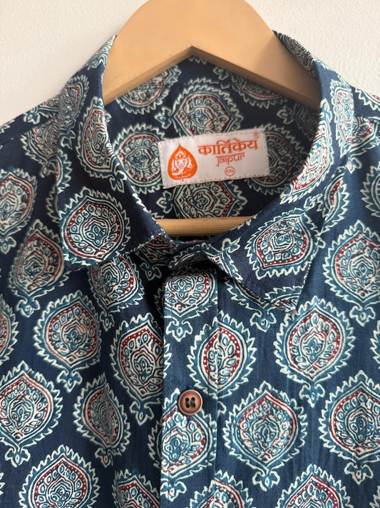 Indigo Print Cotton Mens Full Sleeves Shirt