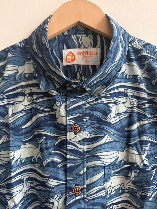 Natural Indigo Deer Print Men's Shirt