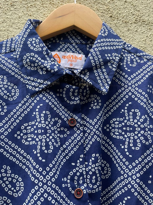 Bandhej Print Oversized Full Sleeves Cotton Shirt for Women