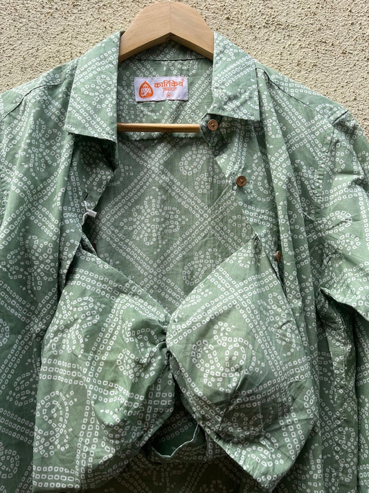 Bandhej Print Shirt & Bralette Combo Set - Oversized