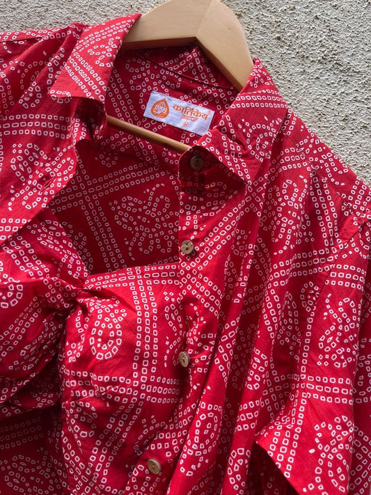 Bandhej Print Shirt & Bralette Combo Set - Oversized