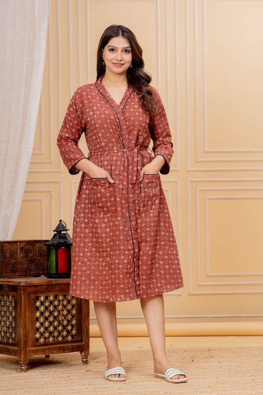 Block Printed Cotton Bathrobe