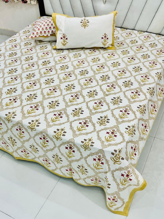 Premium Hand Look King Size Bedsheet with 2 Reversible Pillow Cover