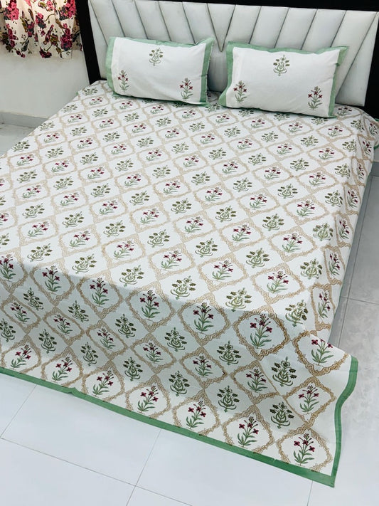 Premium Hand Look King Size Bedsheet with 2 Reversible Pillow Cover