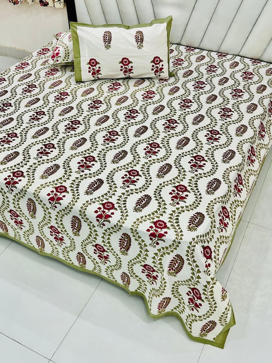 Premium Hand Look King Size Bedsheet with 2 Reversible Pillow Cover