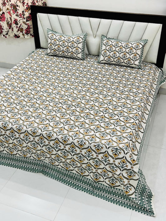 Premium Hand Look King Size Bedsheet with 2 Reversible Pillow Cover