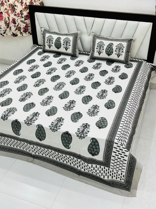 Premium Hand Look King Size Bedsheet with 2 Reversible Pillow Cover