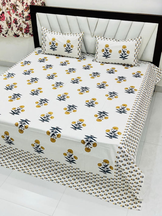 Premium Hand Look King Size Bedsheet with 2 Reversible Pillow Cover