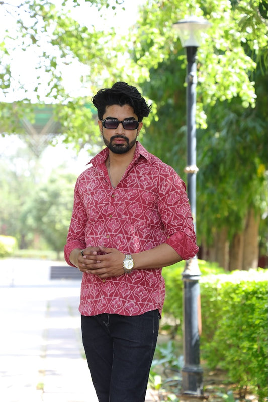 Organic Block Printed Cotton Men Full Sleeves Shirt