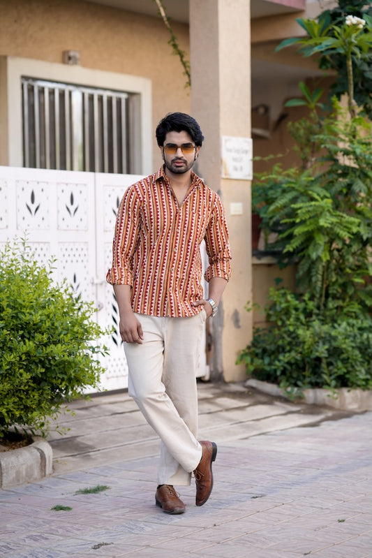 Bagru Block Printed Cotton Mens Full Sleeves Shirt
