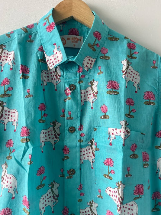 Kartikeya Jaipur Mens Pichwai Cow Print Cotton Shirt