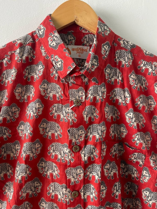 Kartikeya Jaipur Elephant Print Cotton Shirt For Men - Red