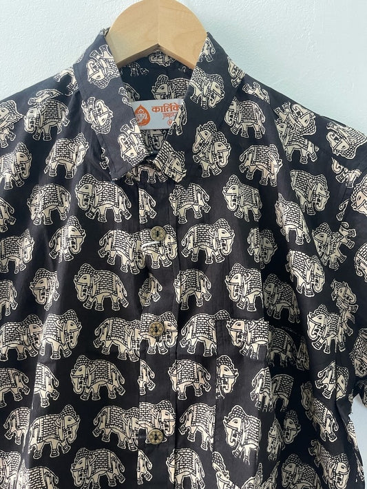 Kartikeya Jaipur Elephant Print Cotton Shirt For Men - Black