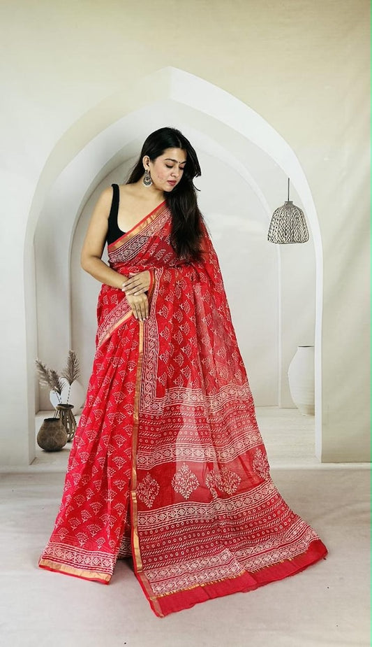 Kota Doria Bagru Printed Saree