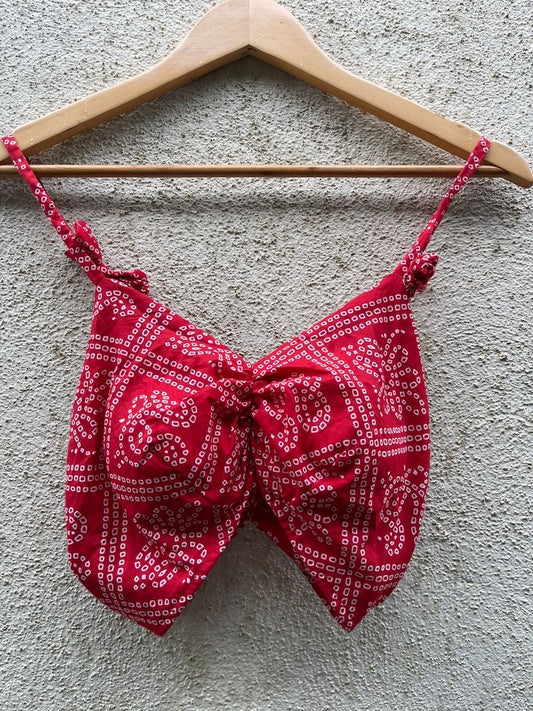 Bandhej Print Cotton Padded Lace Bralette