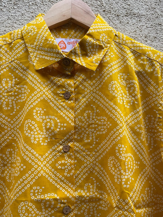 Bandhej Print Oversized Full Sleeves Cotton Shirt for Women