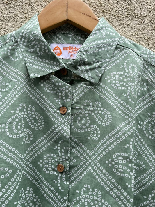 Bandhej Print Oversized Full Sleeves Cotton Shirt for Women