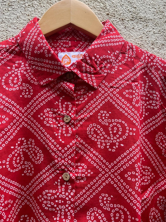 Bandhej Print Oversized Full Sleeves Cotton Shirt for Women