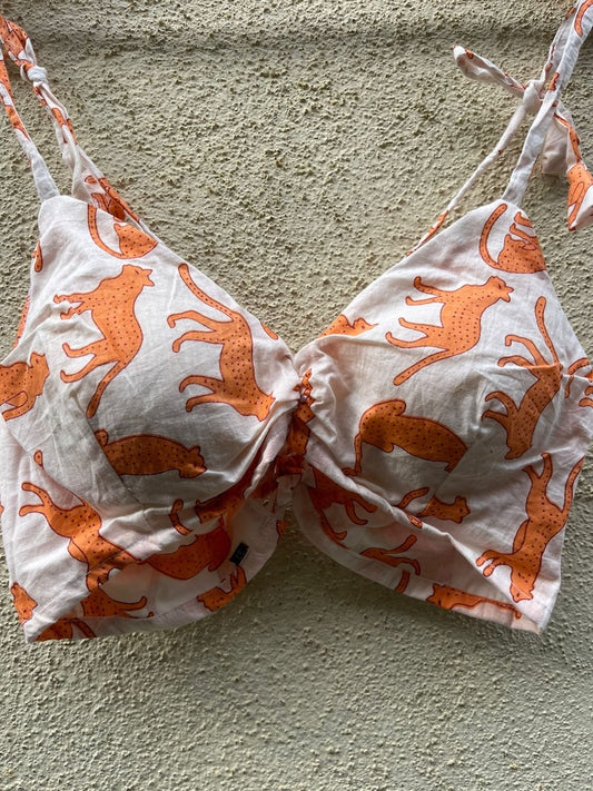 Jungle Print Cotton Padded Lace Bralette