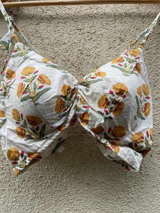 Printed Cotton Padded Lace Bralette