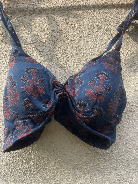 Printed Cotton Padded Lace Bralette