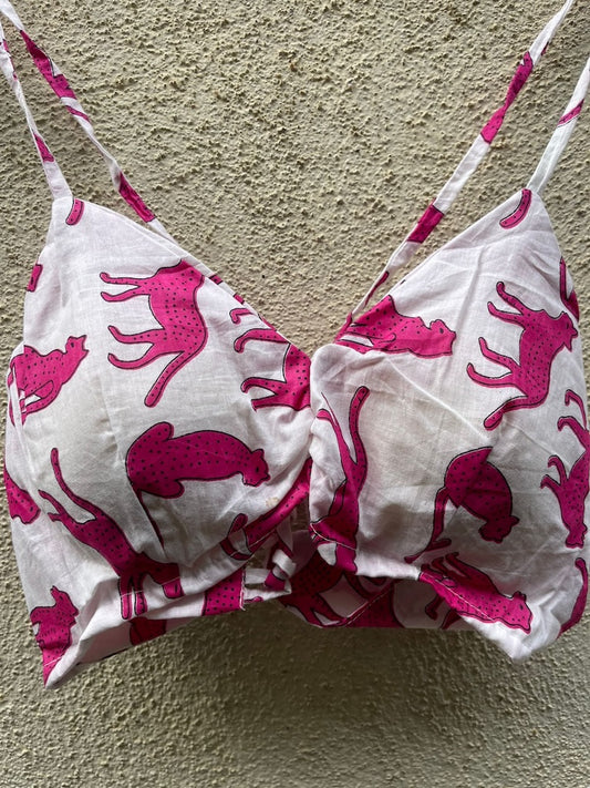 Jungle Print Cotton Padded Lace Bralette