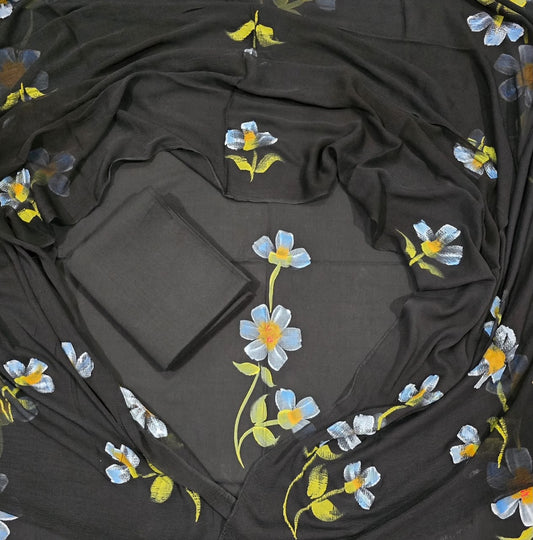 Handblock Printed Cotton Suits  With Chiffon Dupatta