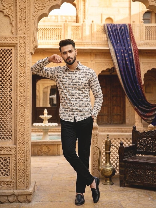 Classic Jeep Print Relaxed Fit Vintage Shirt for Men