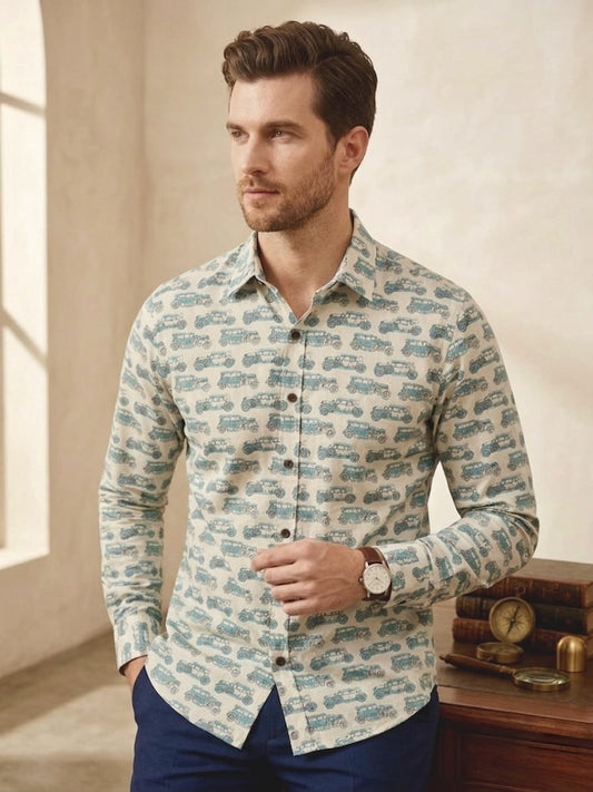 Classic Jeep Print Relaxed Fit Vintage Shirt for Men