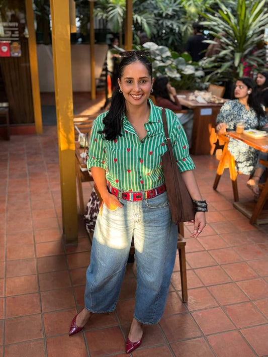 Women Conversational Striped Cotton Causal Shirt