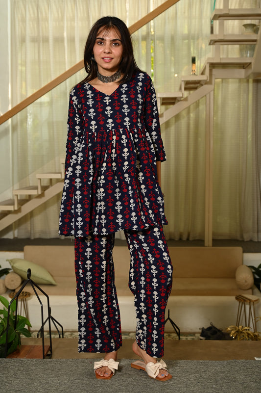 Handblock Pure Cotton Women Coord Set