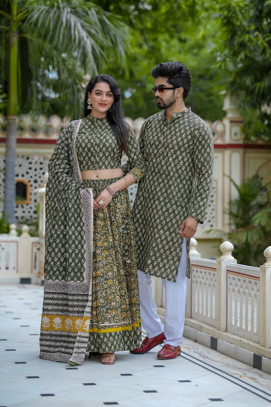 Couple Matching Kurta and Lehenga