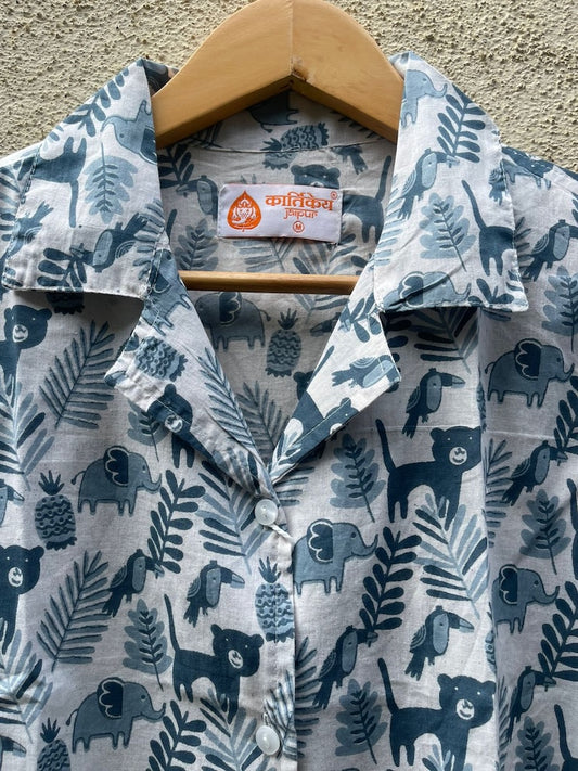 Jungle Print Full Sleeve Cotton Shirt for Womens