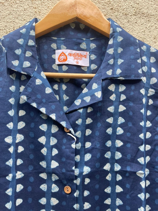 Indigo Print Full Sleeve Cotton Shirt for Womens