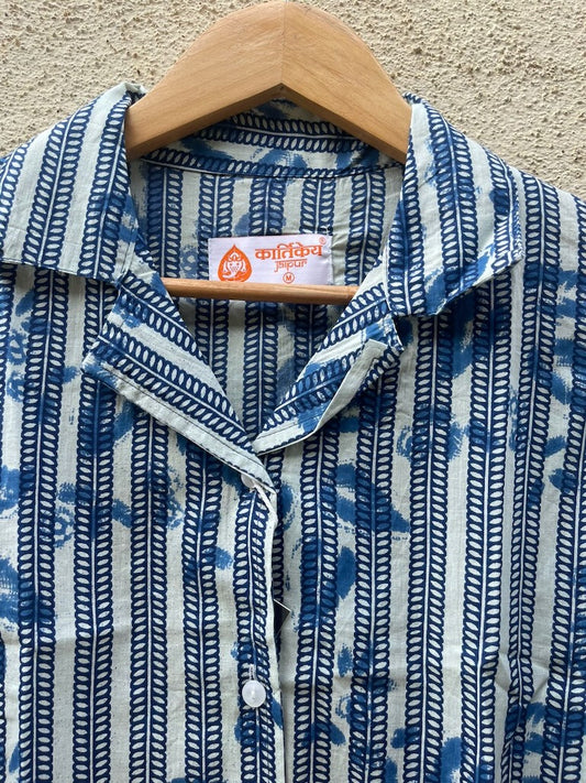 Indigo Print Full Sleeve Cotton Shirt for Womens
