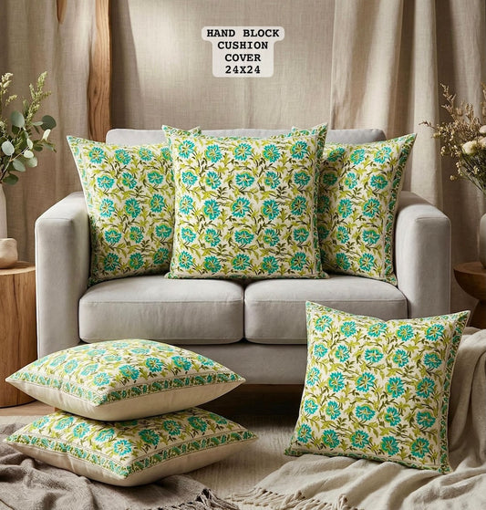 Hand Block Printed 100% Pure Cotton Cushion Covers ( 24*24 )
