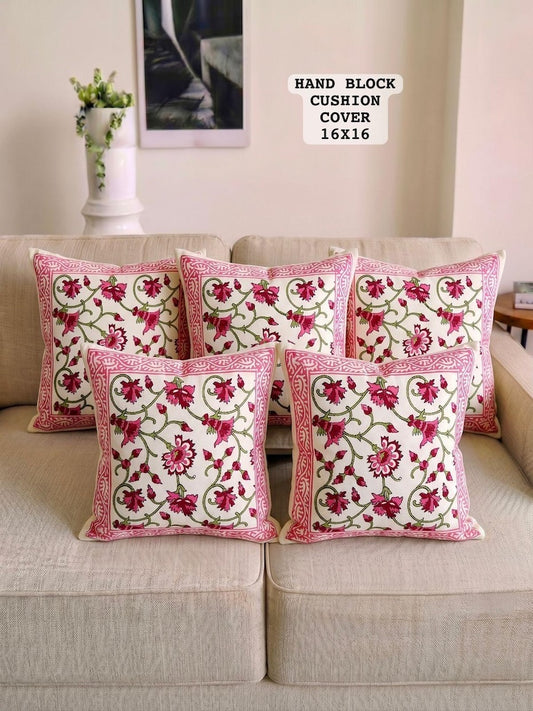 Hand Block Printed 100% Pure Cotton Cushion Covers ( 16*16 )