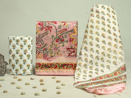 Hand Block Chanderi Silk Dress Materials