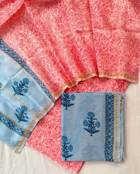 Unstitched Hand Block Print Chanderi Silk Suit